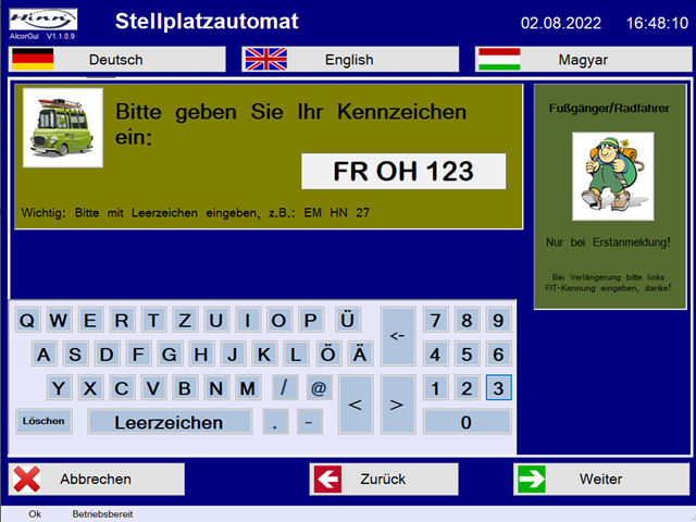 Kennzeicheneingabe